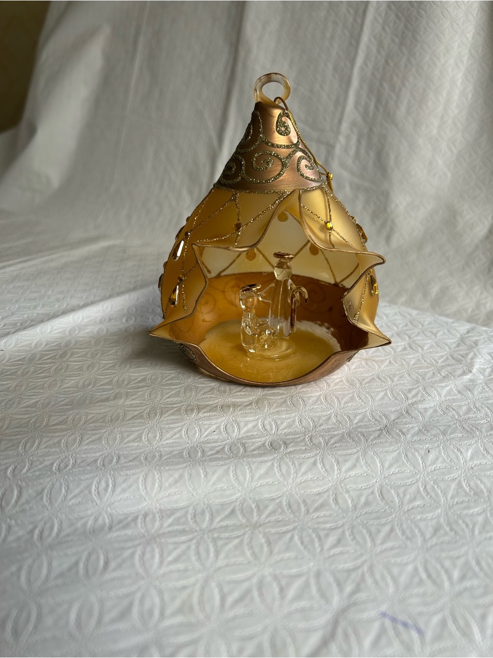 Gold Decorative Teardrop Ornament Nativity with Glass Accent